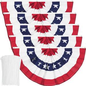 lot 1497 image: USA Pleated Fan Banner Flag - 3x6 FT American Patriotic Half Fan Bunting with Canvas Header and Brass Grommets for 4th of July, Memorial Day IndoorOutdoor Decoration (5, 3x6 Feet) - Retail $49