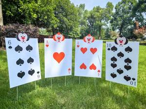 lot 1498 image: 4pcs Queens Soldiers Big Cards Yard Signs 22.914with Stakes Alice Party Decorations Queen of Hearts Accessories AliceThemed Party Decor Large Lawn Garden Sign Indoor Outdoor - Retail $20