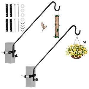 lot 1499 image: 2 Packs Extended Fence Deck Heavy Duty Bird Feeder Hook, 360 Degree Rotary and Length Adjustable Plant Bracket for Bird Feeders Planters Suet Baskets Lanterns Wind Chimes and More - Retail $34