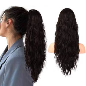 lot 1513 image: Flufymooz Ponytail Extension, 22 Inch Drawstring Ponytail Hair Extensions for Women Long Curly Wavy Pony Tail Natural Wavy Synthetic Hairpiece for Women Daily Use party (22 Inch Black Brown)