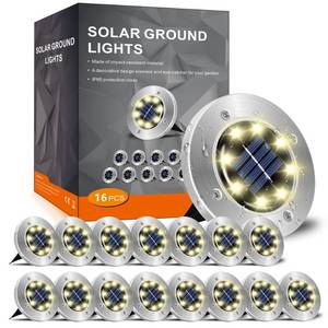 lot 1532 image: INCX 4.6 inch Solar Lights Outdoor Waterproof,16 Pack Solor Ground Light for Outside, Solar Garden Lights Landscape Lighting for Patio Pathway Lawn Yard Deck Driveway Walkway, Warm White - Retail $43