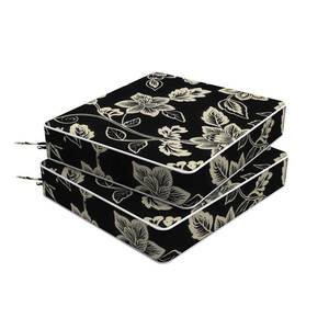 lot 1534 image: Melody Elephant Set of 2 Outdoor Chair Cushions 20 x 18 x 4, Water Repellent Patio Seat Cushion with Removable Cover, All Weather Thick Chair Cushion for Wicker Sofa Patio Furniture,Vines Black - Retail $63