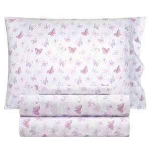 lot 1537 image: Heritage Kids 3-Piece Twin Sheet Set, Watercolor Butterfly Design,Includes Top Sheet, Fitted Sheet &amp Pillowcase,Soft Microfiber Bedding for Girls Bedroom&nbsp&nbsp