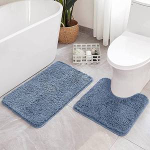 lot 1540 image: MIULEE Dusty Blue Bathroom Rugs Set 2 Piece, Soft Absorbent Microfiber Bath Mat and U-Shaped Contour Toilet Rug, Non Slip Quick Dry Washable Plush Shaggy Bath Rugs for Bathroom��20x2016x24 - Retail $28