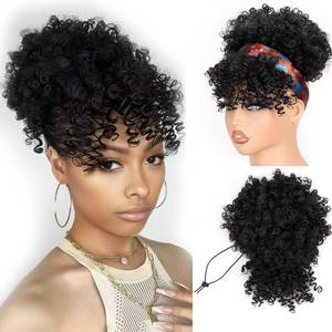lot 1558 image: builson Drawstring Ponytail for Black Women, Afro Puff Kinky Curly Hair Ponytail Extension with Bangs Black Updo Natural Hair Ponytail (1B Natural Black)&nbsp&nbsp