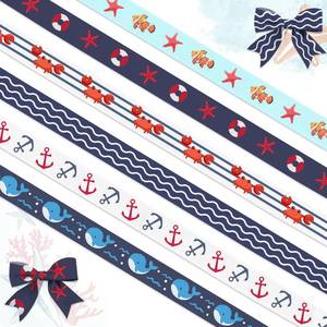 lot 1566 image: 6 PCS Summer Ocean Themed Grosgrain Ribbons 38 Sea Animals Decor Ribbons 18 Yards, Sea Wave Starfish Craft Ribbons for Summer Party Favor Decoration Holiday Birthday Gift Packaging DIY Supplies&nbsp