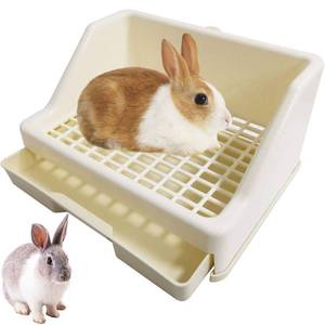 lot 1568 image: kathson Rabbit Litter Box Trainer Small Animal Potty Corner Toilet with Drawer Pet Cage Pan Litter Bedding Box for Adult Guinea Pig Hamster Bunny Ferret Galesaur Mouse Squirrel (White) - Retail $22