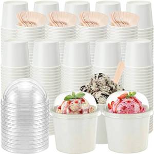 lot 1569 image: Ninehaoou 200 Pack Ice Cream Cups with Dome Lids No Hole and Spoons Bulk Disposable Paper Dessert Bowls White Sundae Containers for Snack Yogurt Soup Birthday Summer Ice Cream Party Supplies (4 oz) - Retail $38