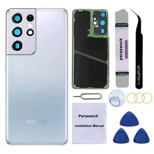 lot 1573 image: Perzework Rear Back Glass Replacement for Samsung Galaxy S21 Ultra 6.8-inches with Repairing Toolkit (Phantom Silver)&nbsp