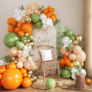 lot 1582 image: Orange and Green Balloon Arch kit, 124Pcs Sage Green Orange Nude Gold Pearl White Balloons for Birthday Bridal Shower Wedding Gender Reveal Little Cutie Baby Shower Decorations&nbsp&nbsp