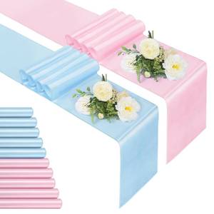 lot 1584 image: Jspupifip 12 Pcs Pink Blue Table Runner, 72 Inch Satin Table Runner for Baby Shower, Gender Reveal, New Year, Valentines Day, Wedding Banquet, Birthday Party&nbsp