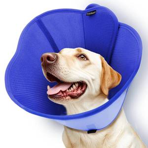 lot 1589 image: Vithael Upgraded Dog Cone Collar for Large Medium Dogs, Soft Dog Cone with Double-Layer Design, Adjustable Pet Recovery Collar for Dogs After Surgery, Elizabethan Collar (M, Blue) - Retail $25