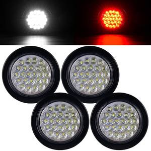 lot 1598 image: PVerandio Pack of 4 4 Inch LED Round Trailer Lights - 24 LED Red StopTurn Signal Tail Lights & White Back-upReverse Lights for Trailer Truck with 3 Prong Wire Pigtails - Retail $33
