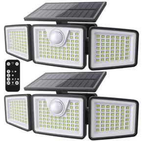 lot 1610 image: daphino 2500LM Solar Lights Outdoor with Motion Sensor,3 Head 270° Wide Angle Street Area Lights,IP65 Waterproof Security Lighting with 3 Modes(Remote,2 Pcs) - Retail $26