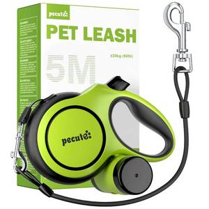lot 1615 image: Pecute 16.4ft Retractable Dog Leash with Steel Cable Chew Proof Extender Lightweight for Medium Dogs 11-66 lbs, Anti-Slip Grip, Built-in Poop Bag Holder, Reflective, Green - Retail $26