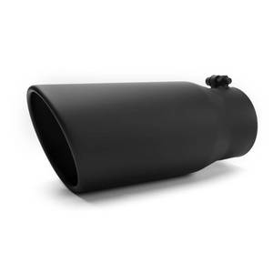 lot 1618 image: Richeer 4 to 5 inch Exhaust Tip, 4 inlet 5 Outlet 12 Overall Length Stainless Steel Exhaust Tip Black Powder Coated Finish Universal for Vehicles with 4 O.D. Exhaust Tailpipe, Rolled Edge, Bolt on - Retail $36