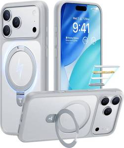 lot 1625 image: TORRAS Ostand for iPhone 17 Pro Case Magnetic, Fit for MagSafe, 4X Military Drop Protection, Camera Control, Slim Phone Case for iPhone 17 Pro with Kickstand, Translucent Matte Cover 6.3, Silver Gray - Retail $29