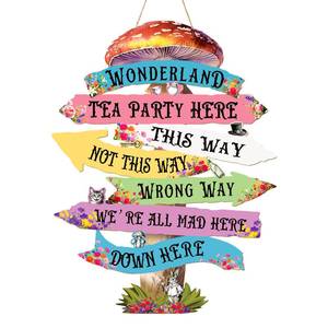 lot 1632 image: KOYILTD Alice in Wonderland Party Decoration Welcome to Wonderland Directional Arrows Wooden Sign Wonderland Princess Birthday Decorations Vintage Arrow Sign Room Decorv (Vintage) - Retail $13