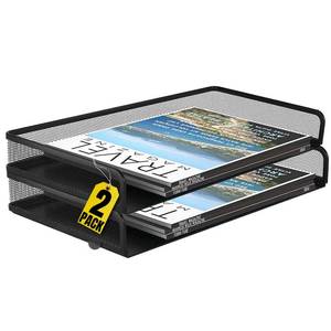 lot 1638 image: 1InTheOffice Side Load Letter Tray Stackable, Black Mesh Tray Legal Size, 2 Pack - Retail $32