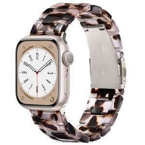 lot 1639 image: V.R.HOPE Resin Watch Band Compatible with Apple Watch Band for Women 38mm 40mm 41mm 42mm Tortoise Starlight Fashion Lightweight Bracelet Strap for iWatch Series 1110987654321SE3(Tortoise starlight) - Retail $20