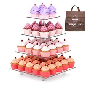 lot 1644 image: Jusalpha Large 4 Tier Cupcake Stand Square Acrylic Cupcake Tower Stand for Dessert, Pastry, Serving Platter-Candy Bar Party D�cor and Supply(with Rod Feet) (4SF-V2) - Retail $19