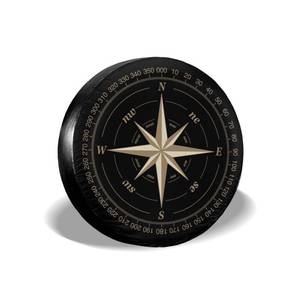 lot 1652 image: Compass Rose Black Spare Tire Cover UV Sun Wheel Covers Fit for Trailer, RV, SUV and Many Vehicle 15 Inch - Retail $19