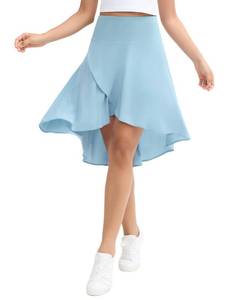 lot 1660 image: Origiwish Womens High Waist Flowy Midi Skirts Asymmetric Ruffle Hem High Low Skorts with Built-in Shorts Ice Blue large - Retail $24