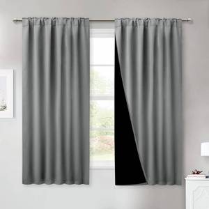 lot 1677 image: NICETOWN 100% Blackout Curtains with Black Liners, Rod Pocket & Back Tab Thermal Insulated 2-Layer Lined Drapes, Energy Efficiency Window Draperies for Bedroom (Silver Grey, 2 Panels, 52 W by 63 L) - Retail $38