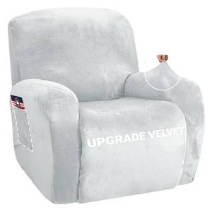 lot 1678 image: ZNSAYOTX Stretch Velvet Recliner Cover 4-Pieces, Thick Soft Recliner Chair Slipcover with Pocket, Non-Slip Elastic Bottom for Kids Pets, Luxury Plush Reclining Protector Comfy Washable (Silver Grey) - Retail $39
