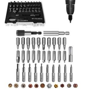 lot 1688 image: 33PCS Screw Extractor Kit, Upgraded Easy Out Broken Bolt & Stripped Screw Remover Set, HSS Drill Bits with 2 Magnetic Extension Bit Holder & Storage Case - Retail $20