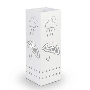 lot 1691 image: BEWBBAT Metal Umbrella Stand for Entryway, 6 x 6 x 17 Inch White Square Umbrella Organizer Bin, Free Standing Umbrella Holder,Walking Sticks, Home Office Decor - Retail $21