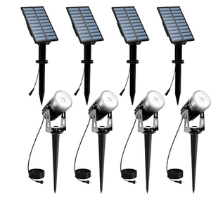 lot 1699 image: T-SUNUS Solar Spot Lights Outdoor White Christmas 4 Pack IP65 Waterproof Landscape Spotlights 6000K Separate Panel with 9.8ft Cable Auto OnOff for Flag Pond Trees Driveway Garden Pathway Halloween - Retail $53