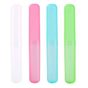 lot 1705 image: Medsuo 4pcs Plastic Toothbrush Case Travel Cover Holder Storage (Pink, Blue, Green and White) - Retail $5