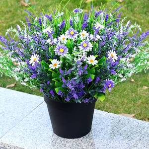 lot 1707 image: Tobilu 2 Pcs Artificial Potted Flowers for Outdoors - 16 Inch Large Pre-Assembly Purple Flowers Faux Plants Lavender Daisy for Outdoor Home Office Front Doors Patios Porches Yards Decor - Retail $50