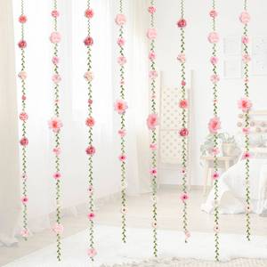 lot 1711 image: 6 PCS Artificial Rose Flowers Hanging Decorations, Flower Hanging Garland Banner for Wedding Party Background Birthday Anniversary Arch Decor (Green Leaves) - Retail $15