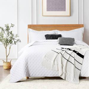lot 1718 image: ROARINGWILD Ivory Queen Size Quilt Bedding Sets with Pillow Shams, Lightweight Soft Bedspread Coverlet, Quilted Blanket Thin Comforter Bed Cover, All Season, 3 Pieces, 90x90 inches - Retail $34