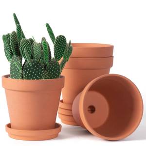 lot 1722 image: Orceler 6 inch Terracotta & Clay Pots for Plants with Saucer, Medium Terra Cotta Plant Pots with Drainage Hole, Flowerpot with Tray, Terracotta Pot for Indoor Outdoor Plant - Pack of 4 Planters - Retail $19