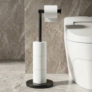 lot 1730 image: Cesun Extra Weighted Base Toilet Paper Holder Stand - SUS304 Rust Proof Free Standing Tissue Roll Holder for 4 Rolls, No Tipping, No Slipping, Matte Black - Retail $28