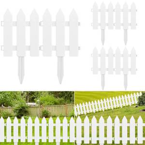lot 1735 image: ELECLAND 6 Pieces White Plastic Garden Fence With Insert - Picket Fence Edgings for Lawn, Flowerbeds, Plant Borders - Decorative Yard - Retail $16