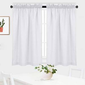 lot 1739 image: NANAN White Curtains 45 inch Long Casual Weave Small Window Curtain Kitchen Bathroom Basement Bedroom Drapes - 30 x 45, White, Set of 2 - Retail $18
