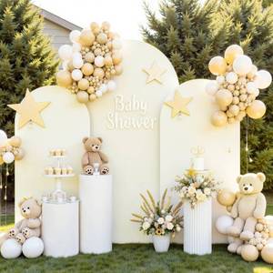 lot 1745 image: GEWONELIFE Beige Arch Backdrop Cover Set of 3, 6FT 6.6FT 7.2FT Stretch Fabric Covers for Wedding Party Photography Baby Shower Birthday Wrinkle-Free Background for Round Top Chiara Stands Decor - Retail $71