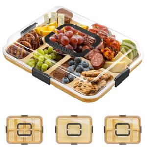 lot 1750 image: SpaceAid Charcuterie Board with Clear Lid, Portable Travel Cheese Cutting Boards for Picnic Accessories, Bamboo Serving Tray with Lids, House Warming Gifts, Black Handles, 8 Compartments - Retail $30