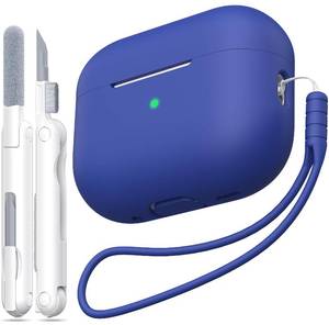 lot 1754 image: MHYALUDO for AirPods Pro 1st2nd Generation Case Cover, Military Grade Anti-Fall Soft Silicone Shock-Absorbing for AirPods Pro Case Skin Touch with Keychain and Cleaning Kit, Blue - Retail $7