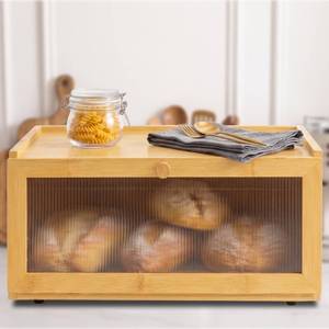 lot 1760 image: Culinary Couture Bamboo Bread Box for Kitchen Countertop - Large Capacity Storage BreadBox for Homemade Bread with Acrylic Window and Extra Top Storage - Retail $28