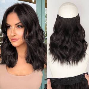 lot 1782 image: KooKaStyle Invisible Wire Hair Extensions with Transparent Headband Adjustable Size 4 Secure Clips Long Wavy Synthetic Hairpiece Rich Dark Brown with Warm Tones6# for Women(12 Inch) - Retail $18