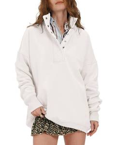 lot 1790 image: Locachy Womens Casual Button Henley Neck Cotton Oversized Sweatshirt Long Sleeve Pullover Tops Outfits White M - Retail $36