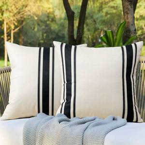 lot 1791 image: OTOSTAR Pack of 2 Outdoor Waterproof Decorative Pillow Covers 18x18 Inch Linen Geometry Pillowcases Cushion Case Garden Throw Pillow Covers Pillows Shell for Patio Furniture Couch Tent Balcony (Black) - Retail $14