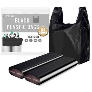 lot 1792 image: LimonLaviu Black Plastic Grocery Bags, 100 Pack, 11.5x 6.5 x 21, 22 Pound Capacity, Heavy Duty, Unscented - Retail $7