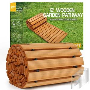 lot 1799 image: RELIANCER 12 Wooden Garden Pathway,Outdoor Roll Out Cedar Straight Walkway,Patio Path Decorative Garden Boardwalk Walkways,Weather-Resistant Roll Up Beach Wood Road Floor,Wedding Party Pathways - Retail $87