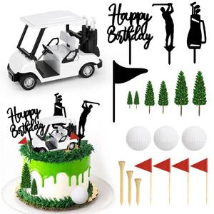 lot 1801 image: 21 Pieces Golf Cake Decorations With Mini Cart, Ball, Green Tree, Clubs, Red Flag Cupcake Toppers for Sports Theme Birthday Party Decor Supplies - Retail $13